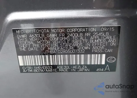 2016 Lexus Is z USA, uszkodzony, nr VIN JTHBA1D2XG5007332